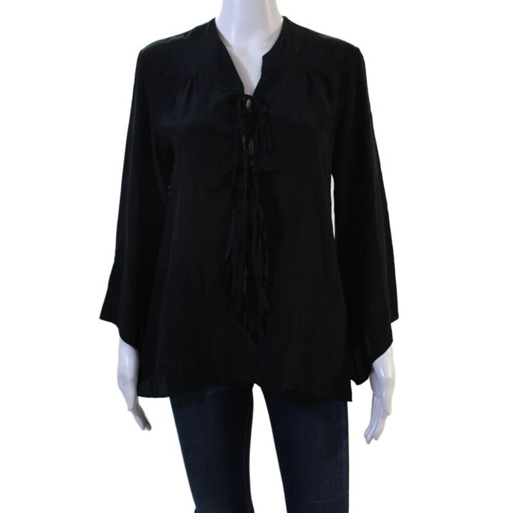 Lia Kes Women Tunic Blouse Black Long Sleeve 100% Cotton Boho Size M